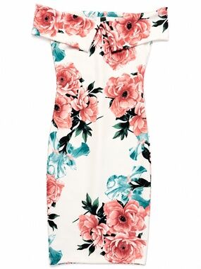 Windsor White Floral Off-The-Shoulder Midi Dress XS